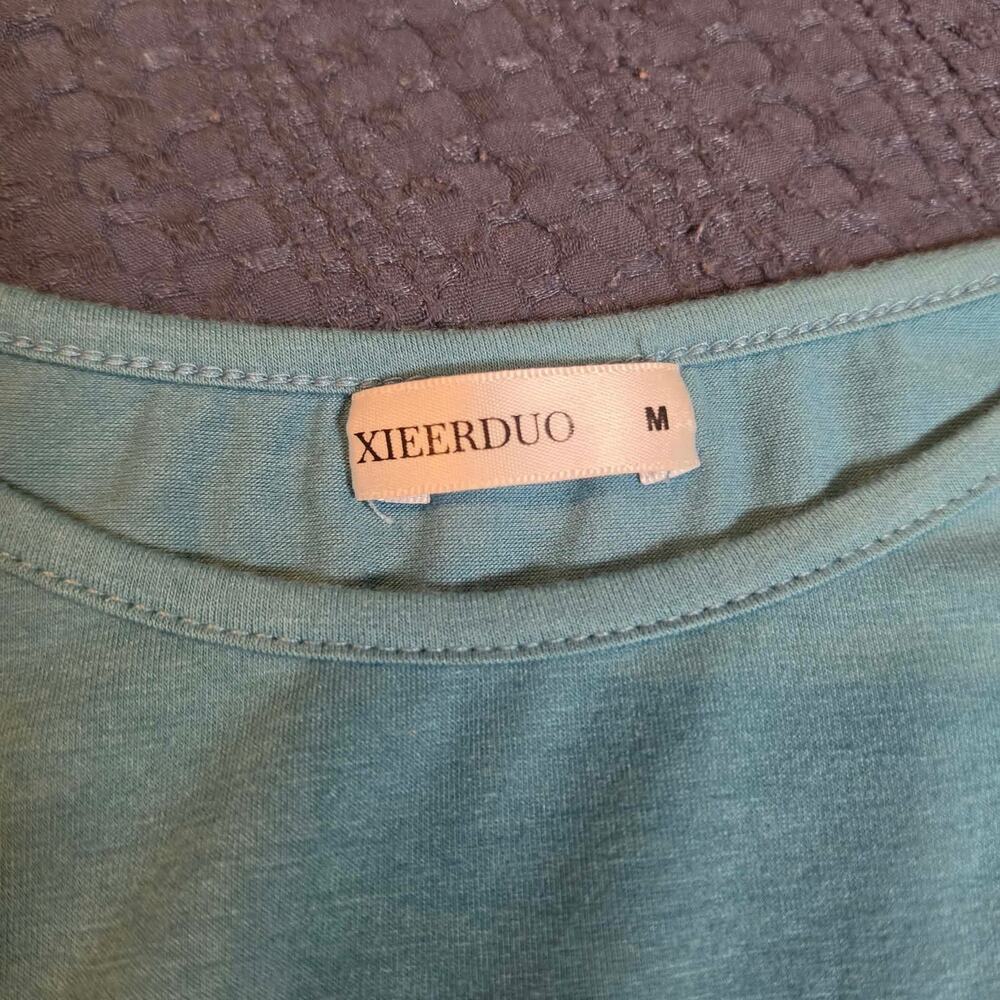 Lovely Turquoise Blouse - Ruffled 3/4 Sleeves & Comfy Fit